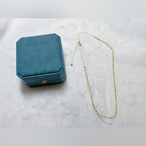 18K Yellow Gold Dainty Double Layered Chain Necklace - Picture 7 of 12